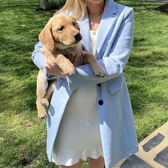 New Women Lapel Collar Long Wool Pea Coat Tan Button Down Gorgeous Coat - Picture 9 of 16